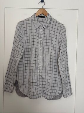 Jenni Kayne Boyfriend Shirt Womens Sz M Gray Plaid Button Up Long Sleeve Office